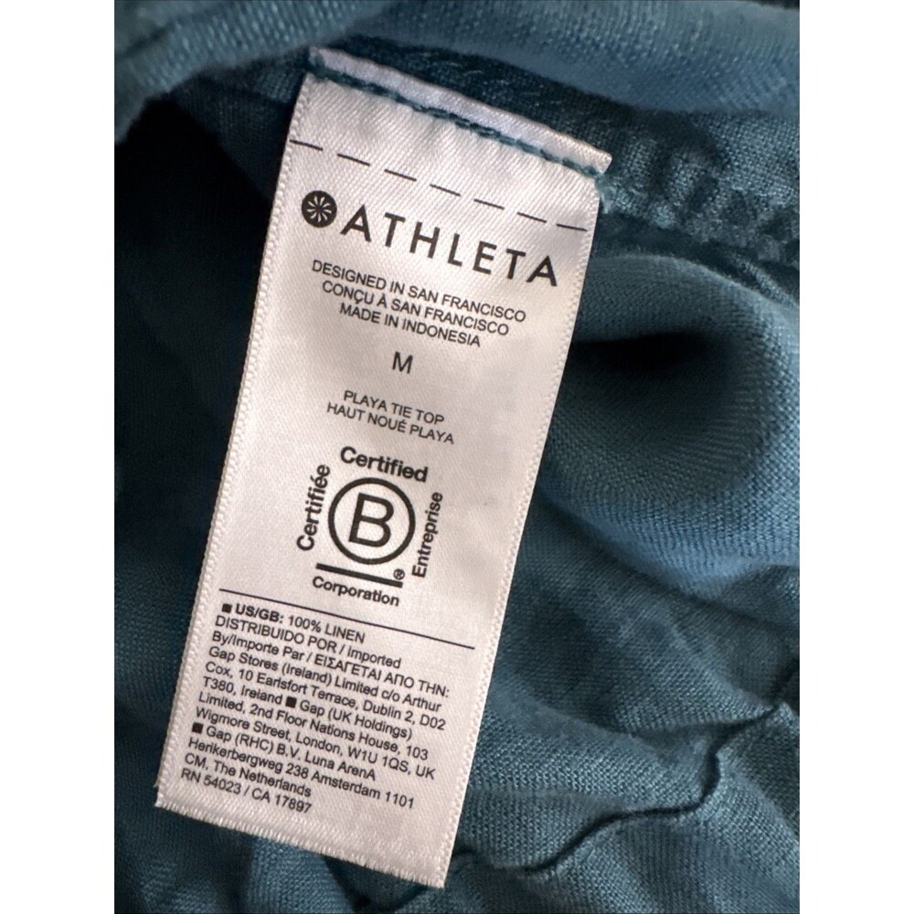New Athleta 100% Linen Playa Tie Top Size Medium wrap shirt teal Borealis Green - Picture 8 of 12